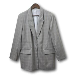 Oversized Gray Beige Plaid Men’s Style Blazer Jacket Preppy Office Medium